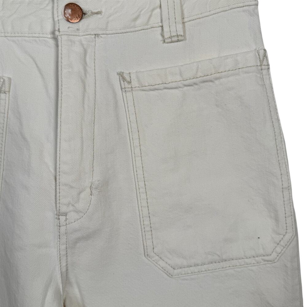 Free People Wide Leg High Waist Capris Pants Raw Hem Off White Cream Size 28 - Picture 3 of 10